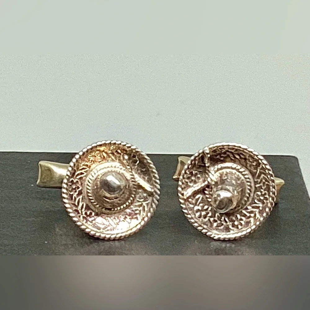 925 Sterling Silver Sombrero Hat Cuff Links Mexican